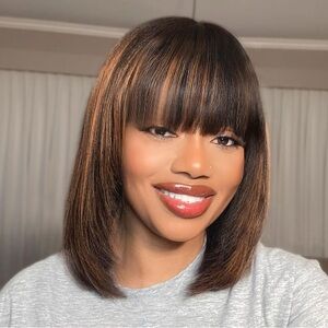 Brown Bob Wig with Bangs and Extensions
